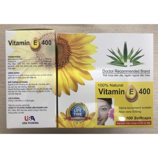 Viên Uống Vitamin E 400 iu Giúp Làm Đẹp Da - Hộp 100 Viên Bổ Sung vtm E 400mg Ngăn Ngừa Lão Hóa