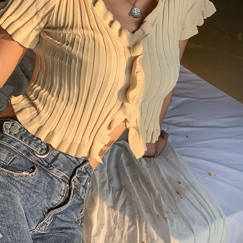 IELGY Áo Thun Cổ Chữ V Thời Trang Mùa Hè Quyến Rũ Cho Nữ