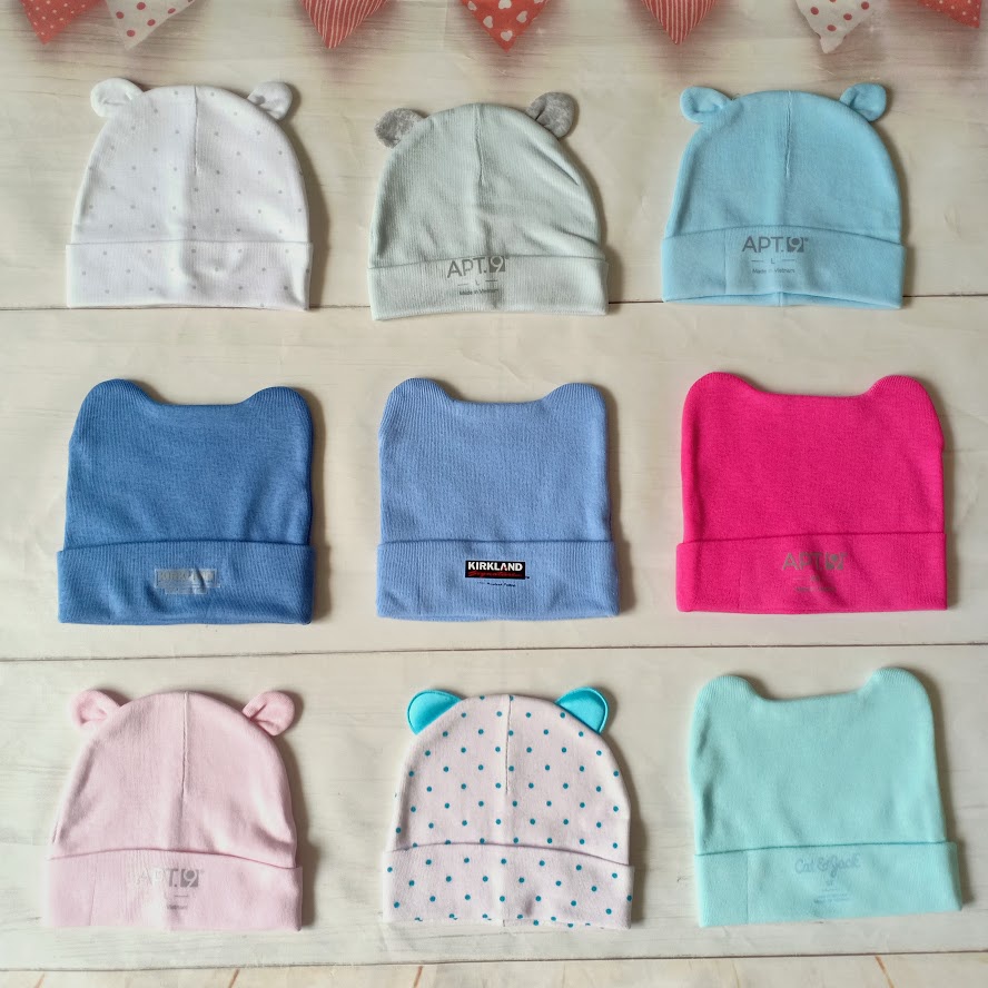 Set 3 Mũ sơ sinh MÀU có TAI/ Nón sơ sinh cotton size 0-2 tháng
