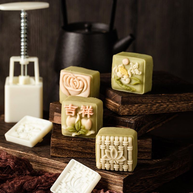 Khuôn Nhấn Bánh Trung Thu Hình Thùng Bánh Trung Thu 50g Kèm 4 / 6 Hoa