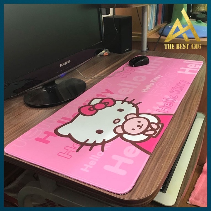 Lót Chuột Cỡ Lớn Gaming Màu Hồng Hello Kitty Dễ Thương 80x30x3 - Miếng Lót Chuột Chống Nước Siêu Bền