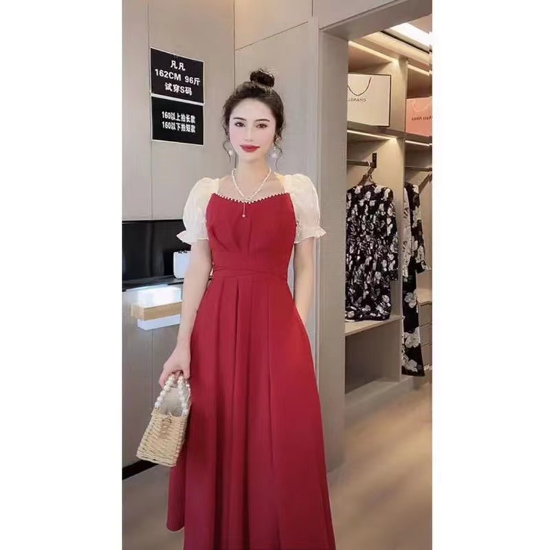 Đầm PERTY dài tay phồng cổ vuông phong cách Hàn Quốc thời trang cho nữ
