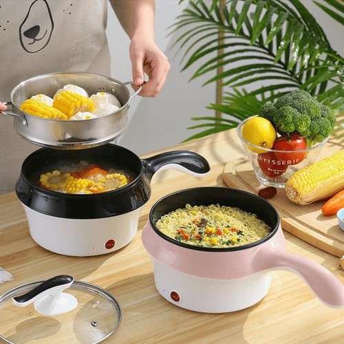 Nồi lẩu điện mini 2 tầng đa năng chống dính 18cm Tặng xửng hấp, Ca nấu mì nấu lẩu