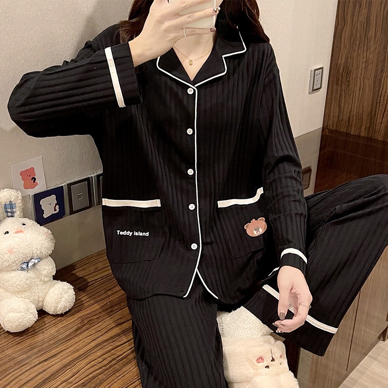 Bộ ngủ pijama dài tay túi gấu cotton, bộ mặc nhà xuân thu siêu đẹp