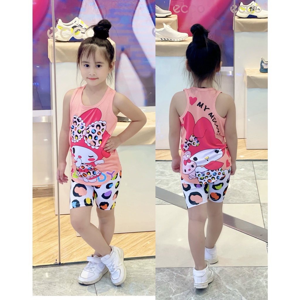 [22-43kg] Bộ ba lỗ thun lạnh cho bé gái, đồ bộ quần áo trẻ em in 3D hoạt hình siêu bền đẹp