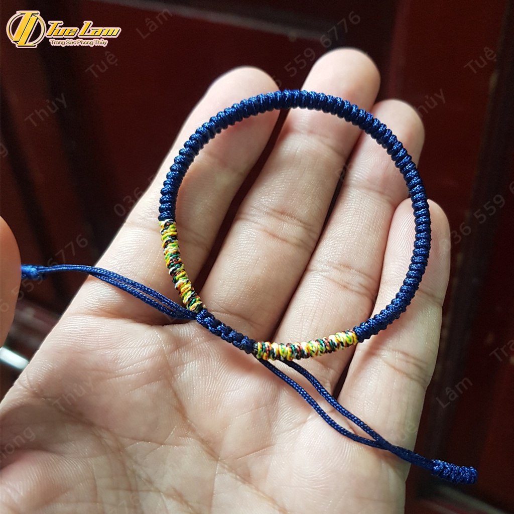Vòng tay may mắn chỉ xanh navy bện ngũ sắc hai đầu kiểu tây tạng bình an hợp mệnh - Tuệ Lâm