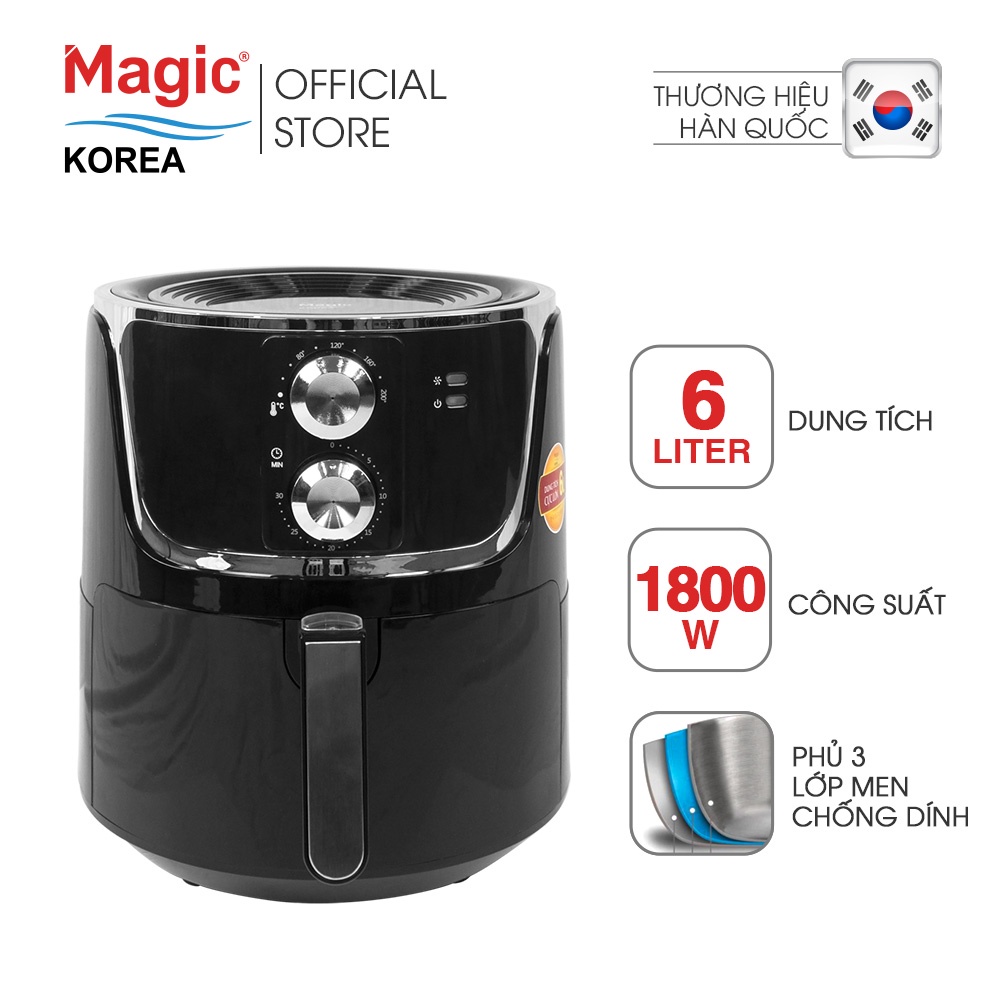 [Mã ELHADEV giảm 4% đơn 300K] Nồi chiên không dầu Magic Korea A-801 Đen 6L - Hàng chính hãng