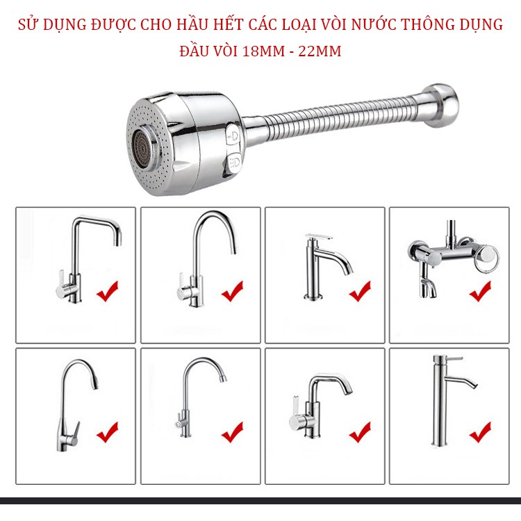 Đầu vòi nước tăng áp, vòi rửa chén INOX 304 chính hãng cao cấp 2 chế độ nước nhập khẩu