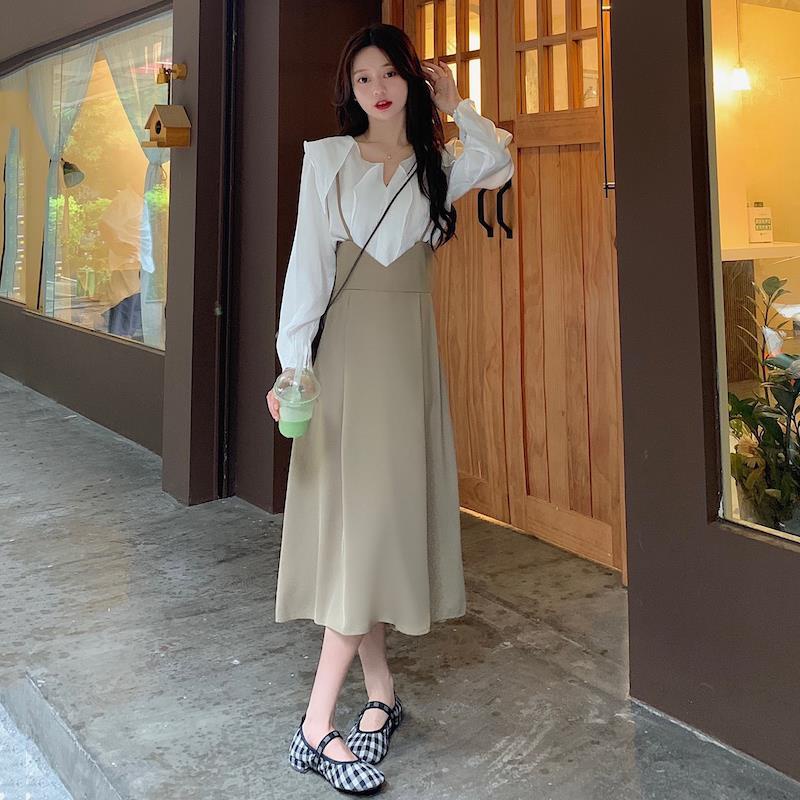 Bộ áo sơ mi + đầm yếm thời trang Hàn Quốc cho nữ (Có bán lẻ)
