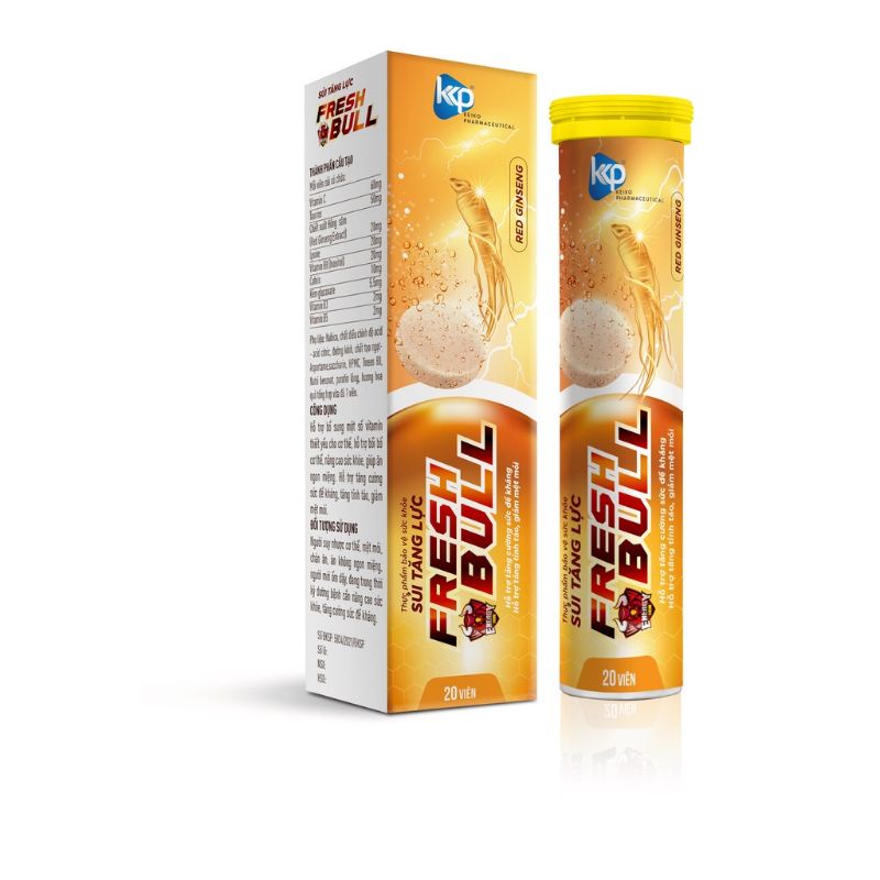 Sủi tăng lực Fresh Bull tube 20 viên bổ sung vitamin, khoáng giúp tăng tỉnh táo, giảm mệt mỏi, tăng sức đề kháng