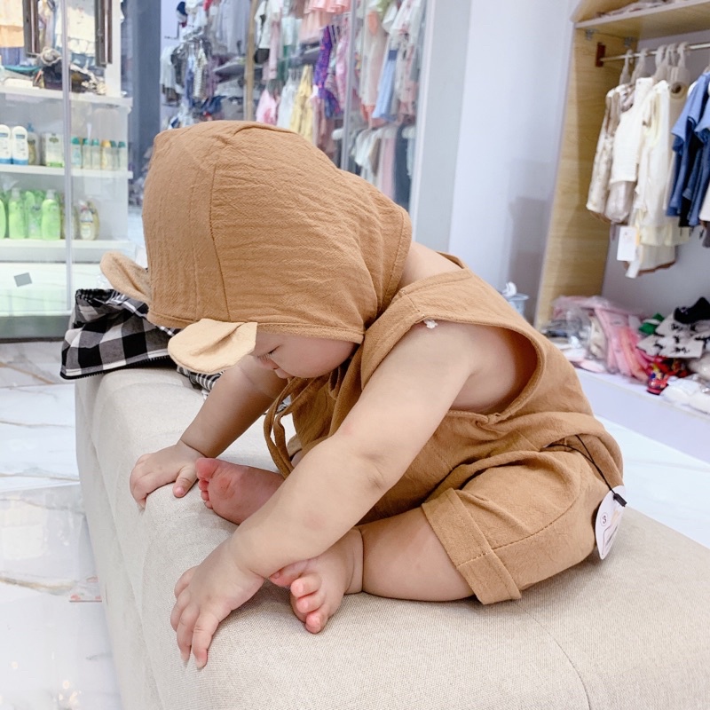 Set body ba lỗ kèm mũ tai gấu cho bé