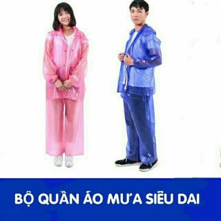 Áo mưa bộ chấm bi tiện dụng đủ màu