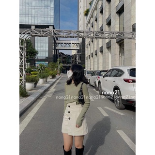 Chân váy khuy nhung vạt lệch