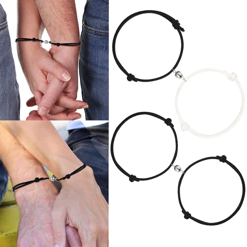 Set 2 Vòng Tay Bện Dây Khóa Nam Châm Cho Cặp Đôi