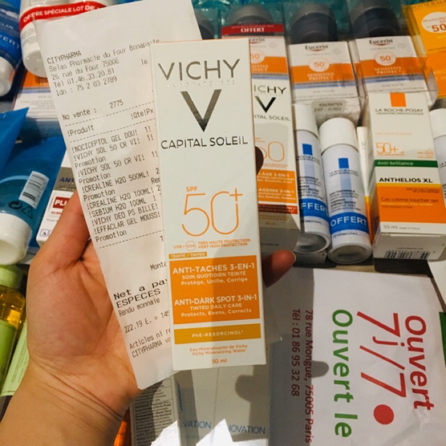 Kem Chống Nắng Ngăn Sạm Da, Giảm Thâm Nám Vichy Capital Soleil Anti-Dark Spot 3-In-1 SPF50+ 50ml