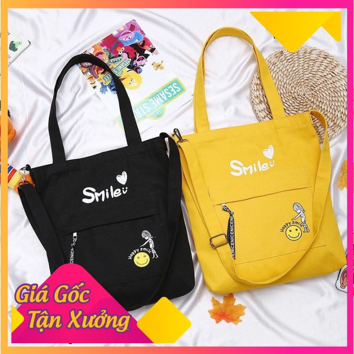 [Mã WAST10K giảm 10K đơn bất kỳ] Túi Tote Vải Bố - Túi Đeo Chéo Nữ Hình Smile (Nhiều màu)