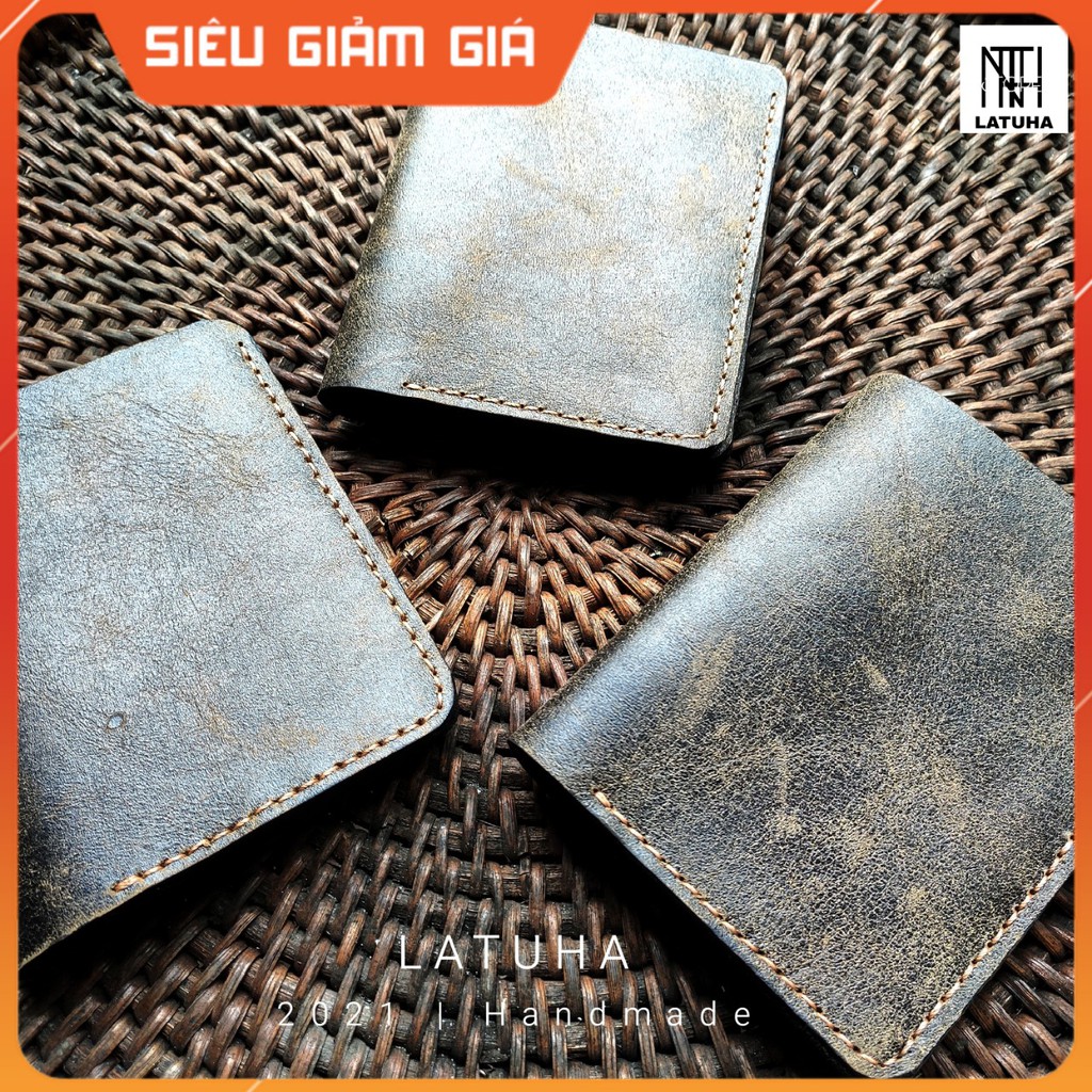 VÍ DA MINI HANDMADE MÀU THỜI GIAN (100% DA BÒ THẬT-BẢO HÀNH DÀI)