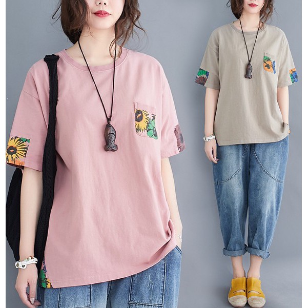 G819 Áo phông big size freesize ngắn tay chất liệu phông mát in họa tiết nhỏ xinh xắn hàng quảng châu