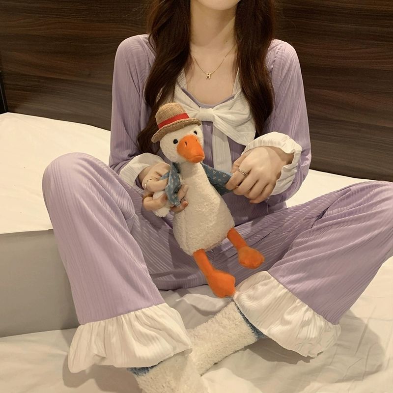 Bộ đồ ngủ JSC đính nơ dễ thương thời trang xuân thu cho bạn gái