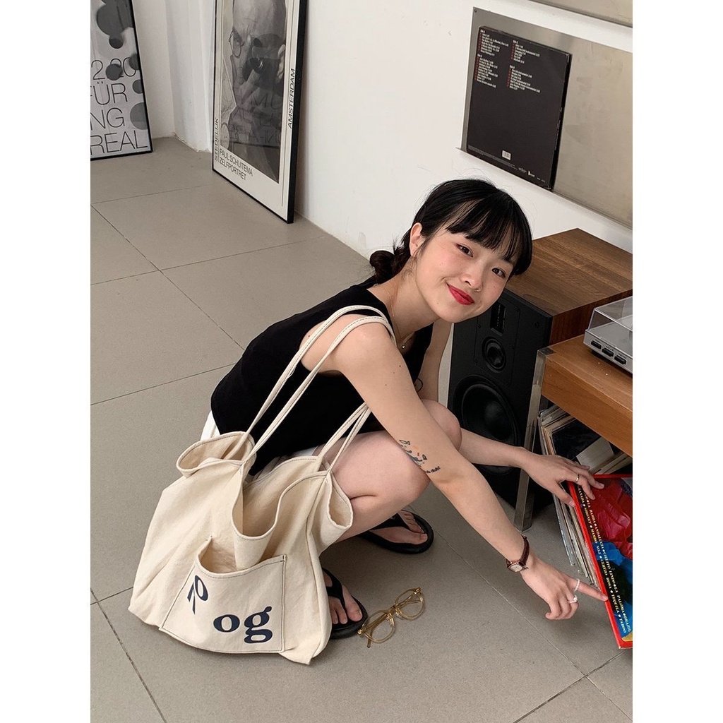 Túi Vải canvas Đeo Vai Sức Chứa Lớn Phong Cách Hàn Quốc Thời Trang Cho Nữ