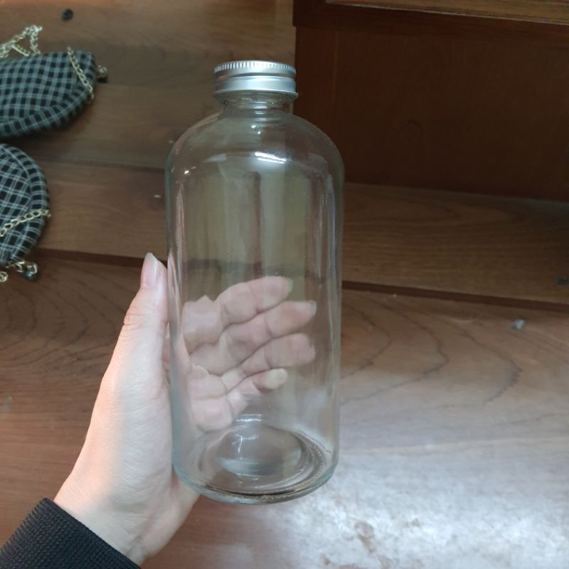 Chai thủy tinh 500ml 350ml tròn cao nắp bạc đựng sinh tố, nước ép, detox, trà sữa - chai trơn chưa in
