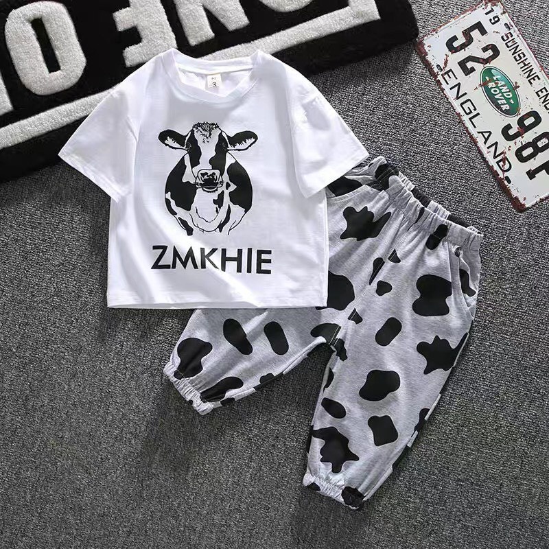 Bộ Áo Cộc Tay, Quần Lửng Cho Bé Trai Và Bé Gái Hình Bò Sữa Ken Store