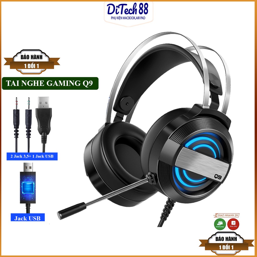 Tai nghe headphone chuyên Game Q9 có LED,Tai nghe gaming chụp tai cho game thủ trên máy tính BẢO HÀNH 1 ĐỔI 1 Ditech88