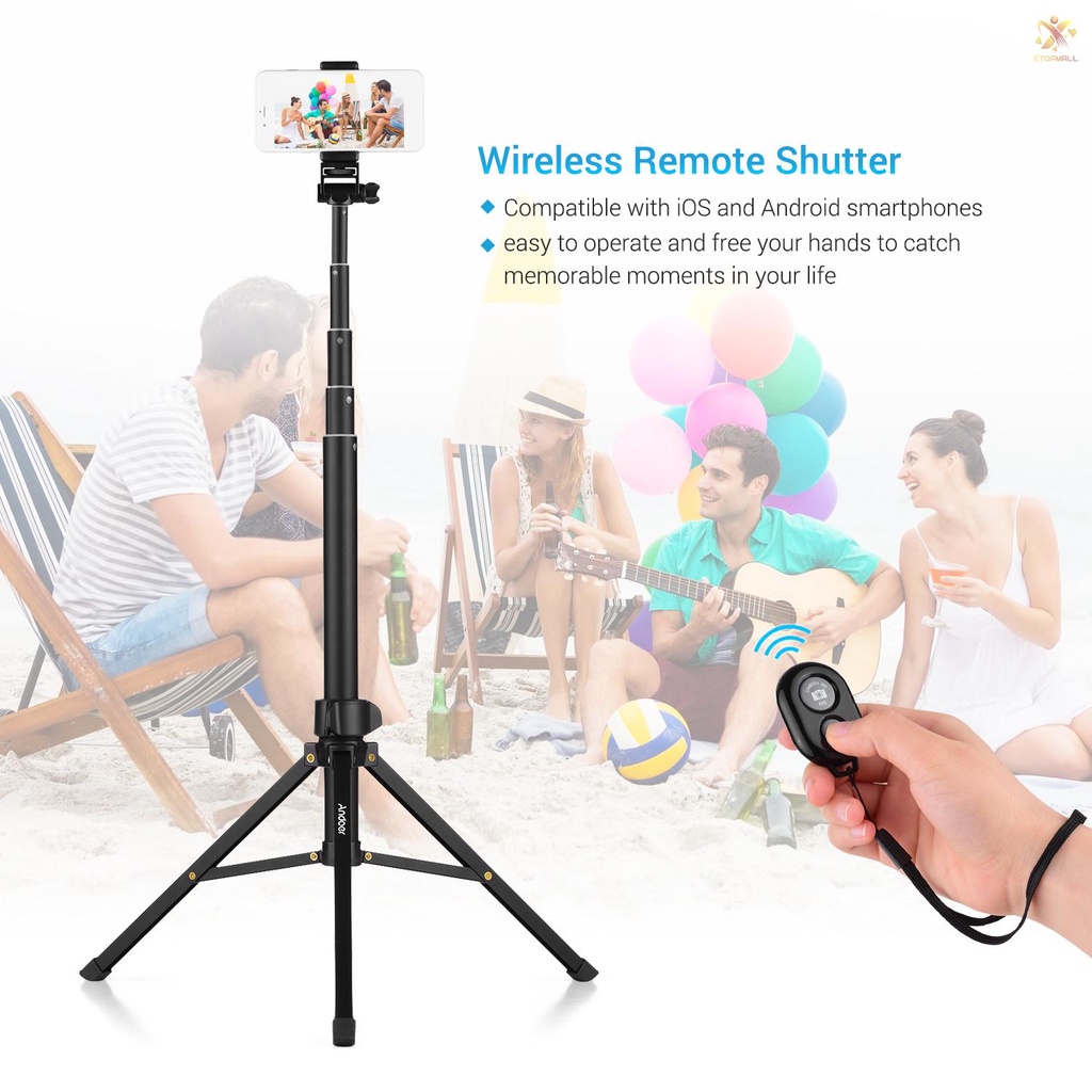 ET Andoer 1.5m/59in 2-in-1 Tripod Stand + Extendable Selfie Stick Aluminum Alloy with Phone Holder Remote Shutter Compatible with  Android Phones for Selfie Group Photo Live Streaming