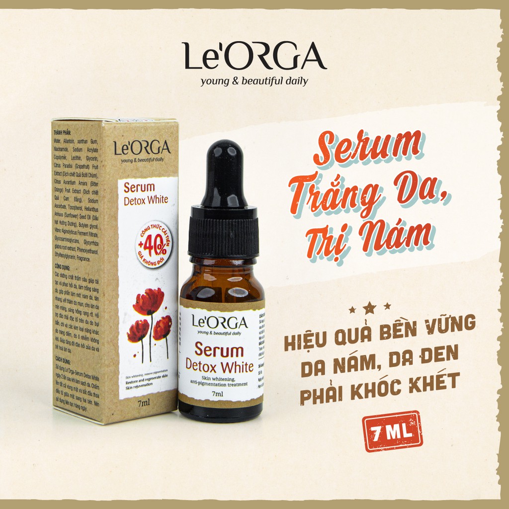 Serum Trắng Da Mờ Nám Le'Orga - Detox White Tinh Chất Trẻ Hóa Da Tăng Độ Ẩm Huyết Thanh Giảm Lão Hóa