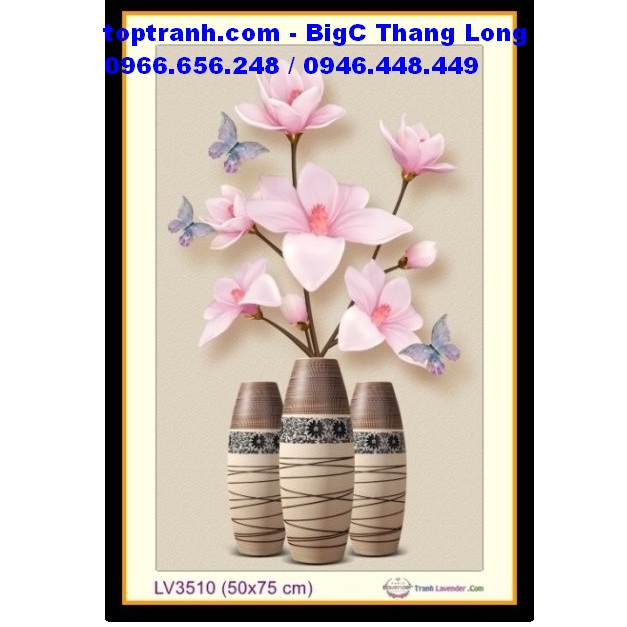 Tranh thêu chữ thập bình hoa mộc lan hồng nghệ thuật LV3510 chưa thêu