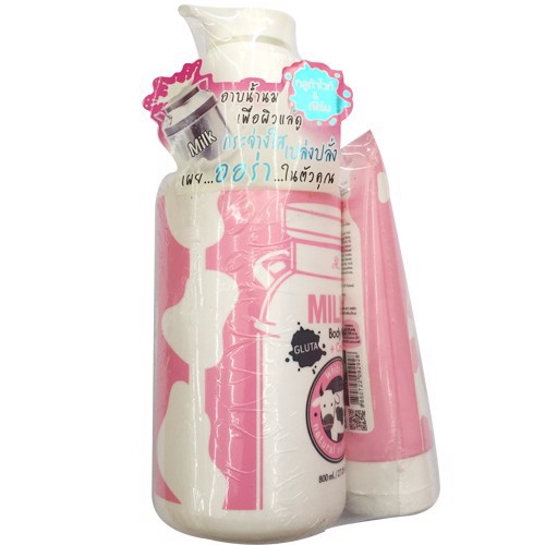 Sữa Tắm Kèm Sữa Rữa Mặt Bò Gluta Milky Thái Lan - Bò Hồng