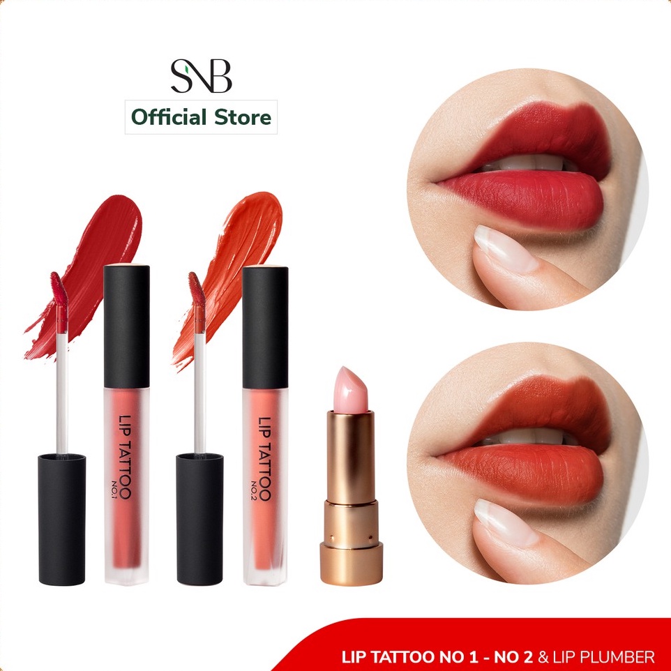 Bộ Son Môi Trang Điểm SNB Dạng Kem Màu Lì Mịn Như Nhung - Lip Tatoo No 1, Lip Tatoo No 2, Lip Plumber