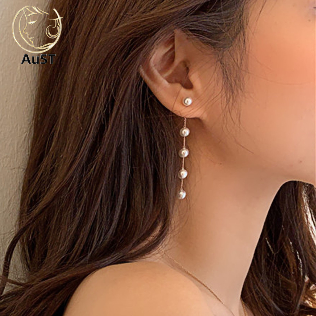 Bông Tai Đính Ngọc Trai Giả Phối Tua Rua Thời Trang Phong Cách Hàn Quốc Cho Nữ