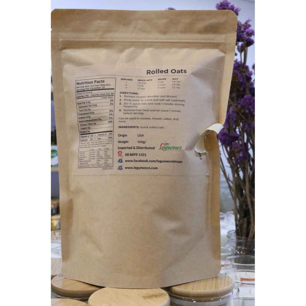 Yến mạch Hữu cơ cán mỏng - Rolled Oat Organic Legumes 500g