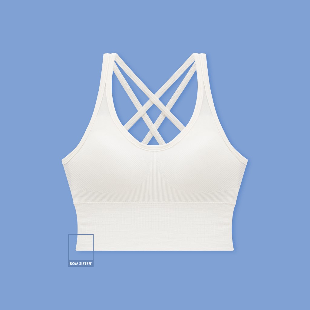 Áo lót thể thao cotton pha croptop dây chéo lưng màu trơn nâng ngực tự nhiên BOM SISTER BR6612