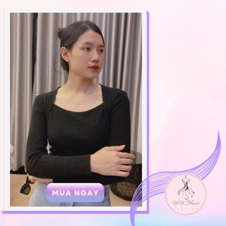 Áo len tăm tay dài cổvuông thời trang trẻ trung phong cách Hàn Quốc