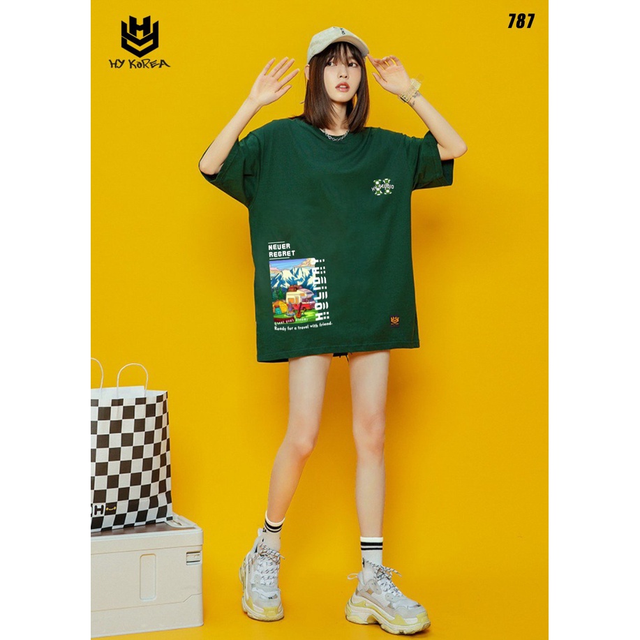 Áo phông nam nữ tay lỡ HY KOREA form rộng Hình phong cảnh Never Regret 787