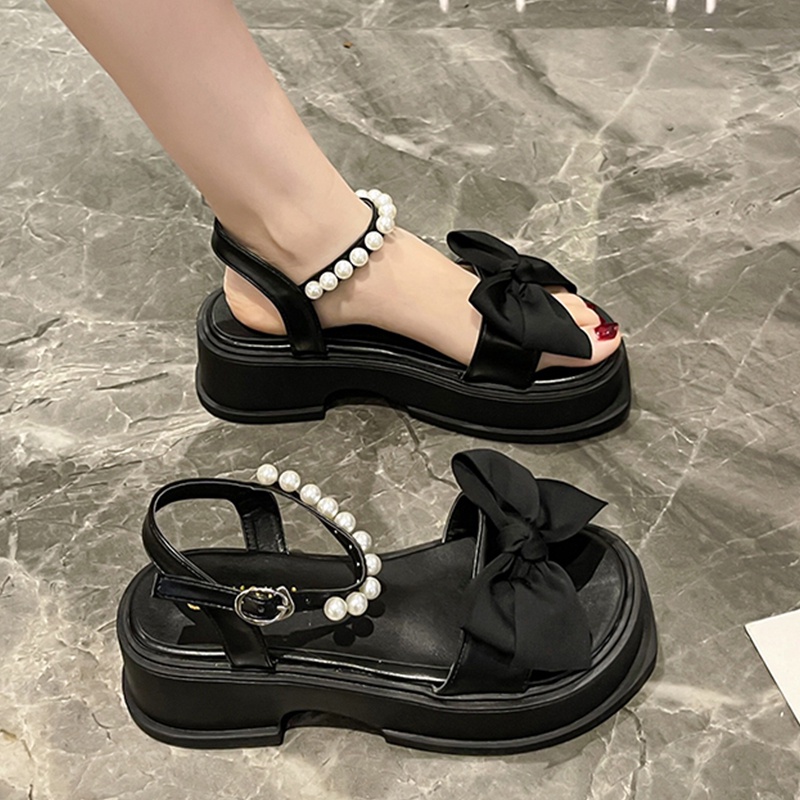 Nữ Sandal Dép Giày Cao đế Gót đi Học Quai Hậu Dày Cặp Hàn Quốc Kiểu Cute Chống Trơn Trượt Dây Xăng đan Thời Trang