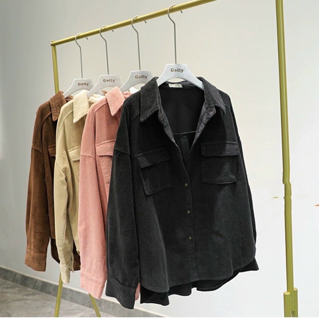 Áo Khoác Sơ Mi 2 Túi Nhung Gân Nam Nữ Unisex Chất Dày Dặn Phong Cách Hàn Quốc