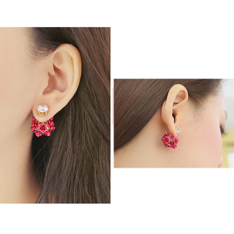 Khuyên tai hoa hồng 2 mặt thanh lịch cho nữ