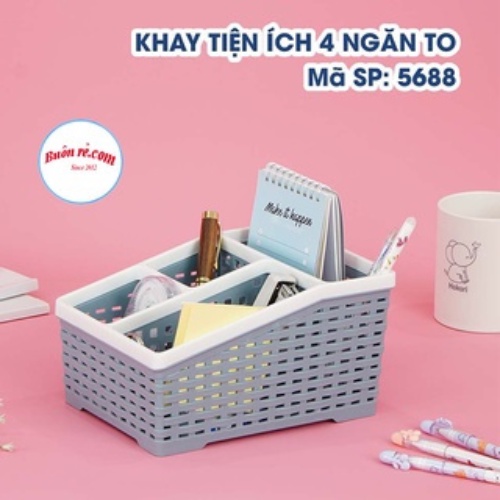 Khay nhựa 4 ngăn để bàn đựng bút, khay nhựa tiện ích 4 ngăn mới loại to Việt Nhật đựng đồ văn phòng