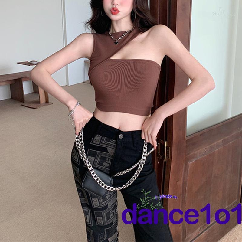 dance1o1-Women Solid Color Skinny Version Irregular Tanks Tops