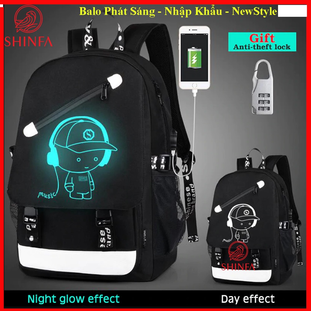 Balo Đi Học Thời Trang Phát Sáng Hình Mắt - Tặng Dây Sạc USB + Khóa Chống Trộm Hot 2021