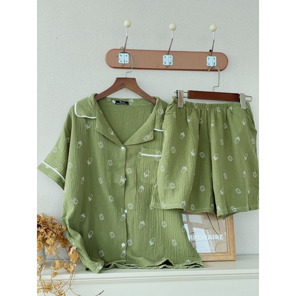 ĐỒ NGỦ XÔ MUSLIN đồ bộ mặc nhà vải xô nhăn hoạ tiết dễ thương | BigBuy360 - bigbuy360.vn