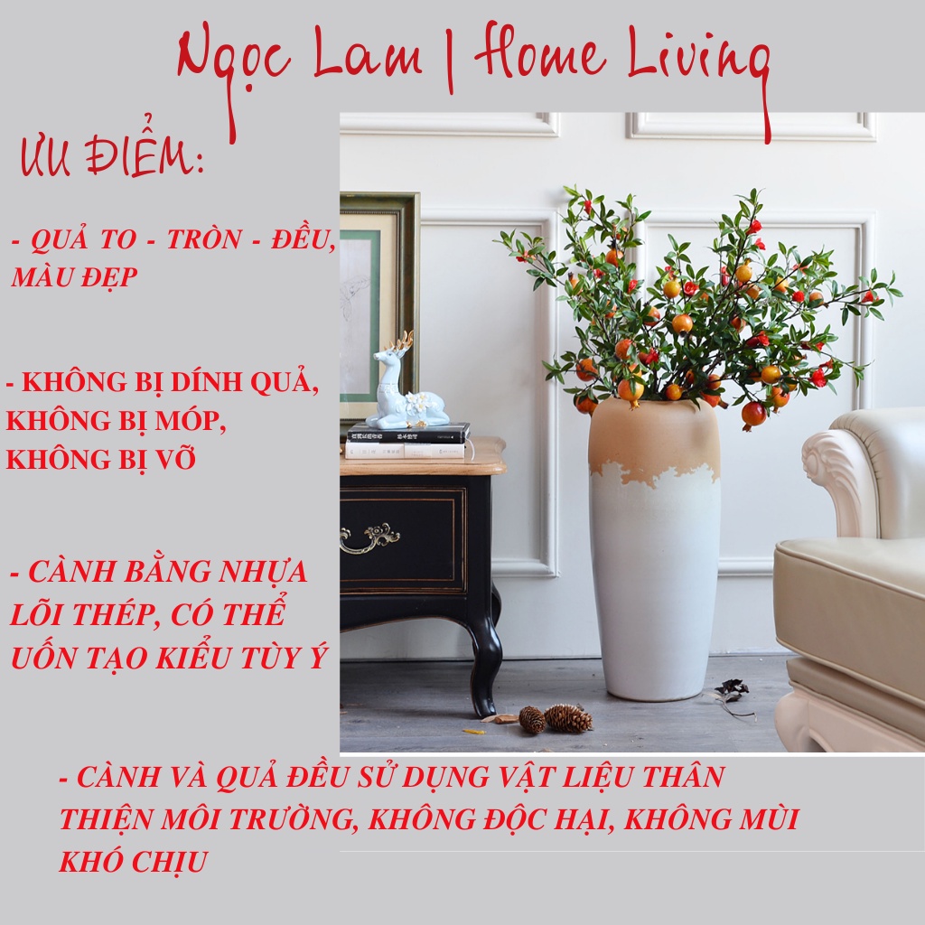 Cành 6 quả lựu giả chất liệu nhựa cao cấp không thấm nước, cành lựu trang trí phòng khách, đại sảnh