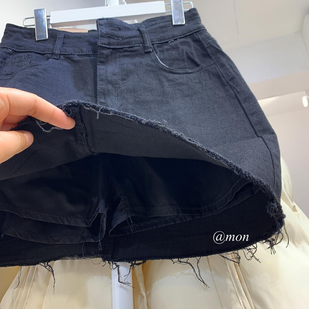 2101303 Chân váy bò ulzzang co giãn chất jeans mềm có lót trong màu đen trơn có size | BigBuy360 - bigbuy360.vn
