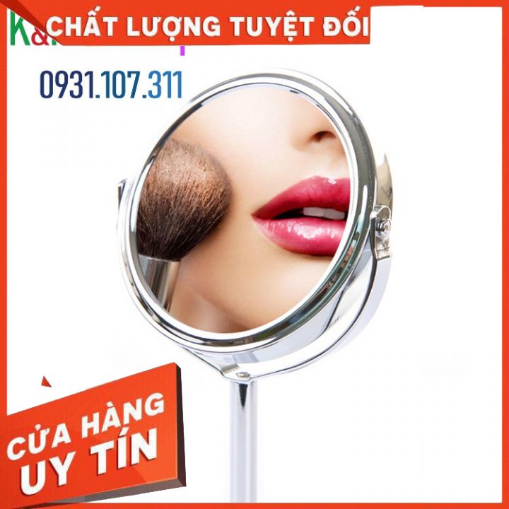 Gương trang điểm. Gương mini 2 mặt phẳng để bàn, một mặt có thể phóng to gấp 3 lần ảnh rõ nét.