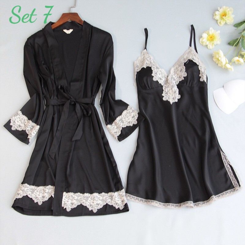 Váy Ngủ Lụa Gợi Cảm VN07 Có Set Áo Khoác Chất Satin Mát Mịn Hàng Quảng Châu Cao Cấp | BigBuy360 - bigbuy360.vn