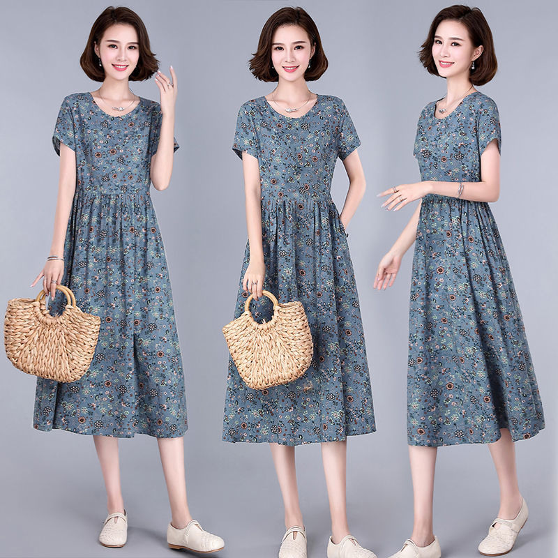 High quality cotton women's floral long skirt mid-summer 2020 new style printed waist slimming plus size a-line skirt