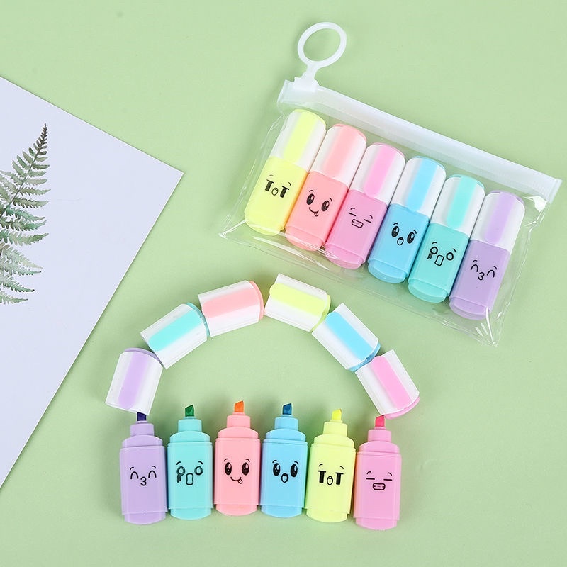 Sét 6 bút đánh dấu mini hình mặt cười
